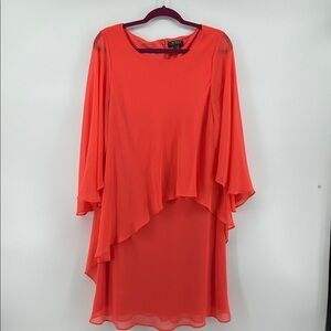 Ralph Lauren Orange Layered Kimono Sleeve Dress Sz 16 Flaws on Back